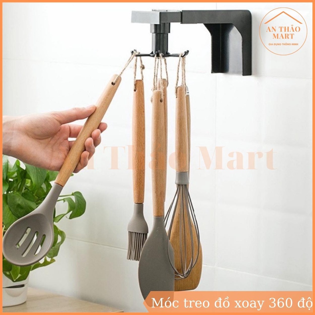 Móc Treo Đồ Nhà Bếp 6 Móc Đa Năng Có Thể Xoay 360 Độ Siêu Chịu Lực