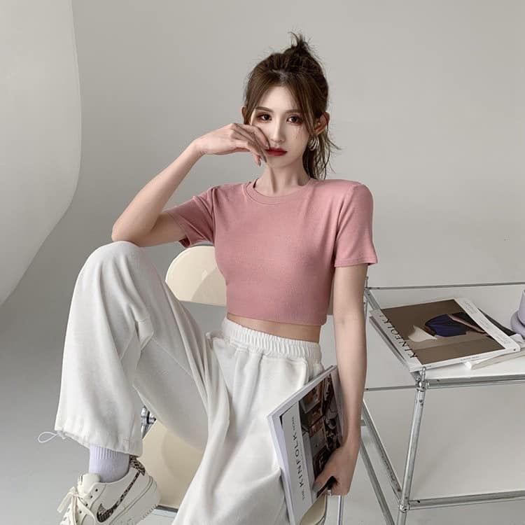 [CÓ SẴN-ẢNH THẬT] Croptop màu tay ngắn