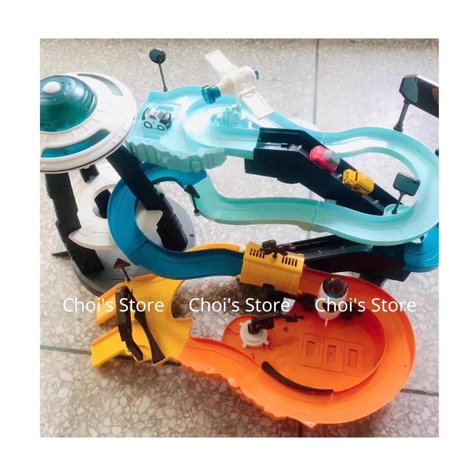 (kèm 4 xe nhỏ) Đường đua ô tô trạm du hành vũ trụ, đồ chơi bãi đậu xe gara ô tô có thang máy tự động