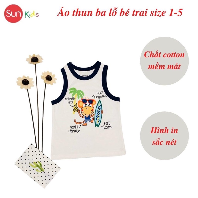 Áo thun bé trai, áo ba lỗ bé trai chất cotton, nhiều màu, Size 1 - 5 tuổi - SUNKIDS1