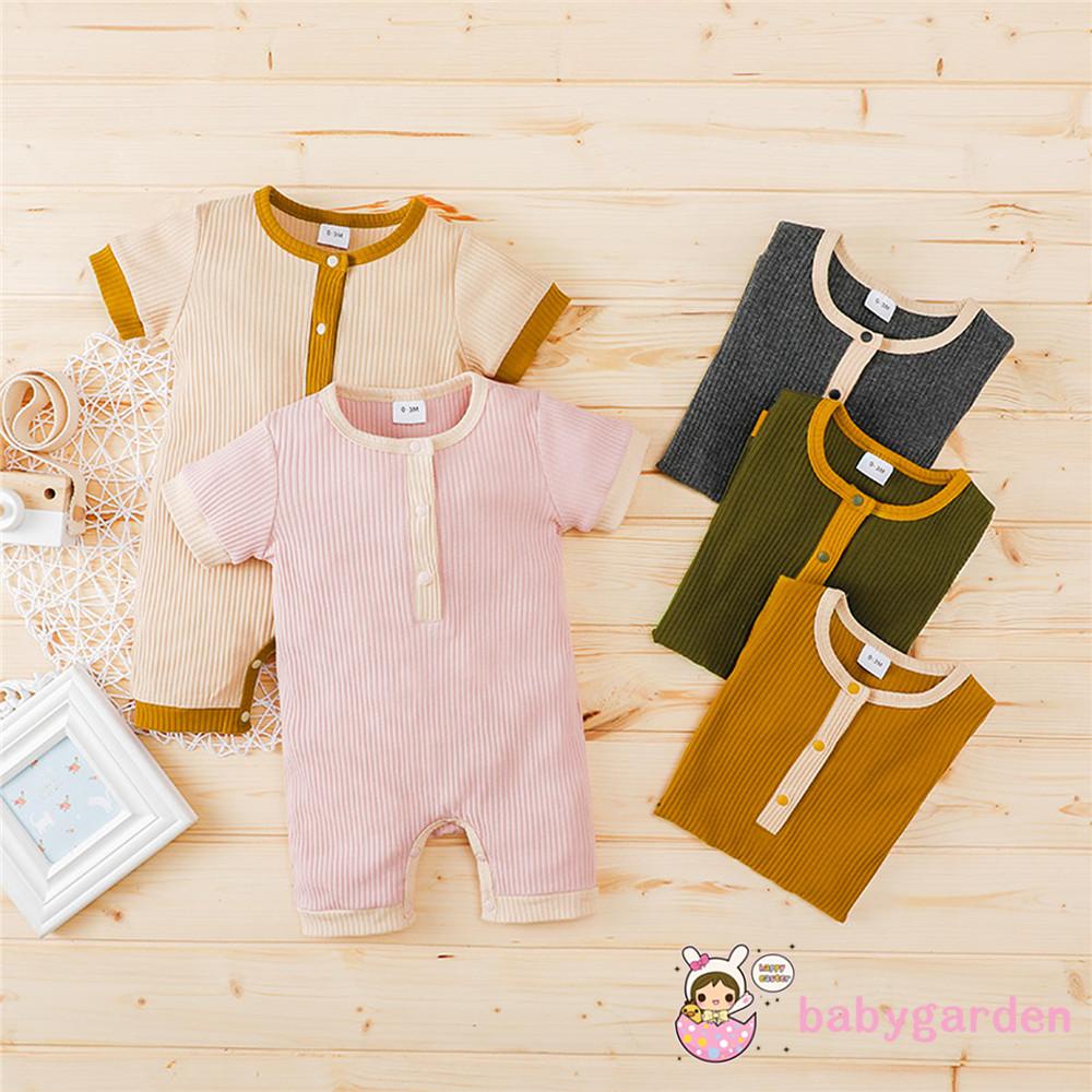 Bộ áo liền quần cổ tròn tay ngắn phối màu tương phản thời trang mùa hè cho bé