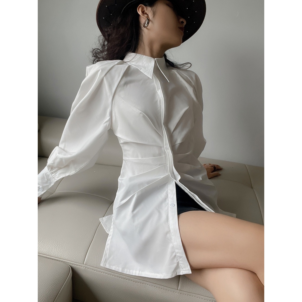 [Mã LT50 giảm 50K đơn 150K] Áo sơ mi nữ thiết kế Emma Shirt SMI008 triết eo trendy, sang chảnh - Uni By Heart