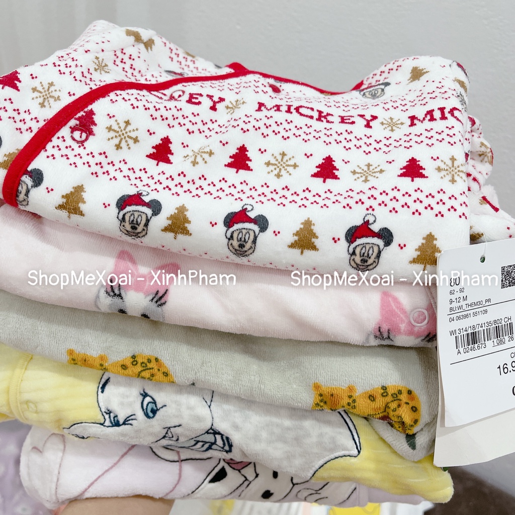Body sleep Nỉ CA, Body ngủ nỉ nhung hiệu CA xuất dư màu sắc Sang Tây đáng yêu size 3M,6M,9M,12M,18M,24M