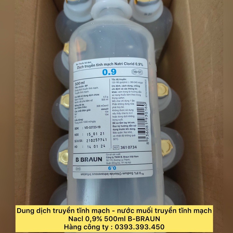 [ HÀNG CÔNG TY ] Dung dịch truyền tĩnh mạch - nước muối truyền tĩnh mạch Nacl 0,9% 500ml B-BRAUN