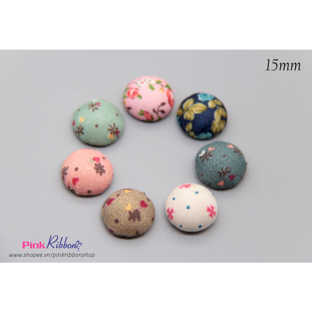 [Set 5c] Hạt bẹt bọc vải hoa vintage kích thước 15mm