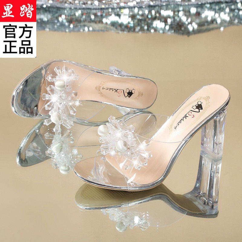 Dép Cao Gót Hở Ngón Đính Đá Pha Lê Trong Suốt Thời Trang Mùa Hè Quyến Rũ Cho Nữ