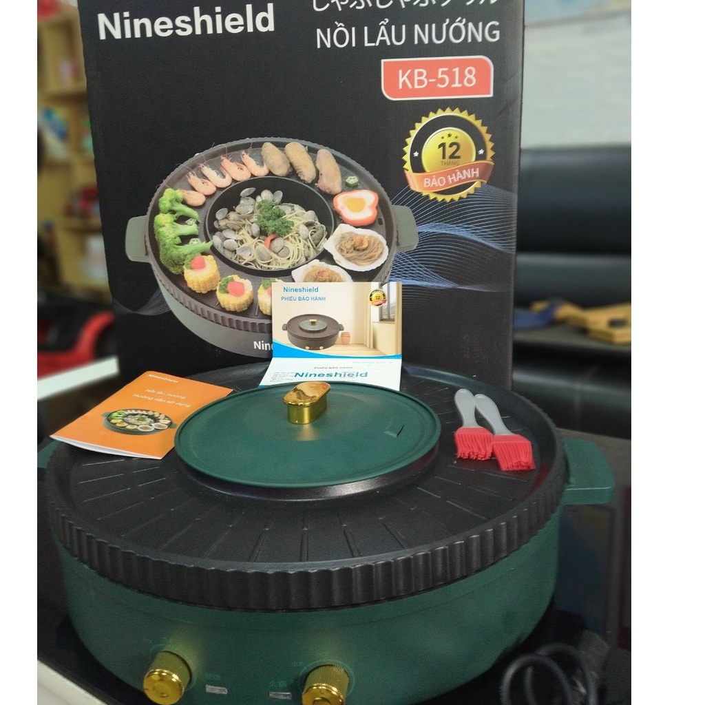 [SỈ] NỒI LẨU NƯỚNG BẾP LẨU NƯỚNG 2in1 NINESHIELD KB-518: CHIÊN, NƯỚNG, XÀO, RÁN, NẤU,NINH,HẦM,HẤP ĐA NĂNG BH 12TH