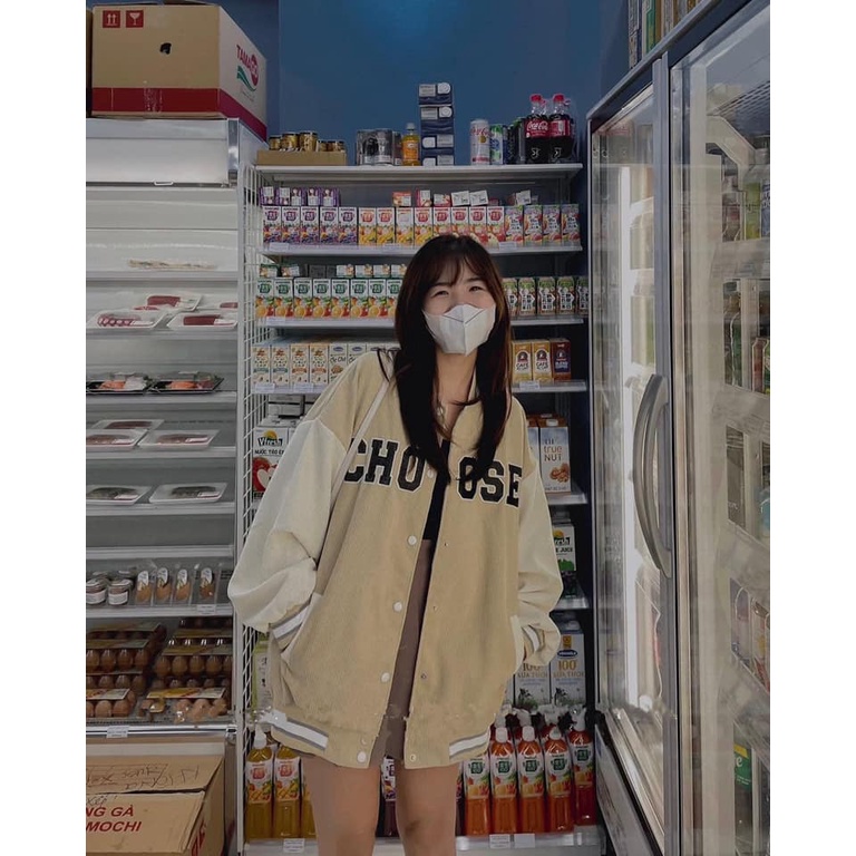Áo Khoác Bomber Choose PEONYB Unisex [FREESHIP]  Jacket nhung form rộng tay bồng, khoát kẻ viền nam nữ Ulzzang