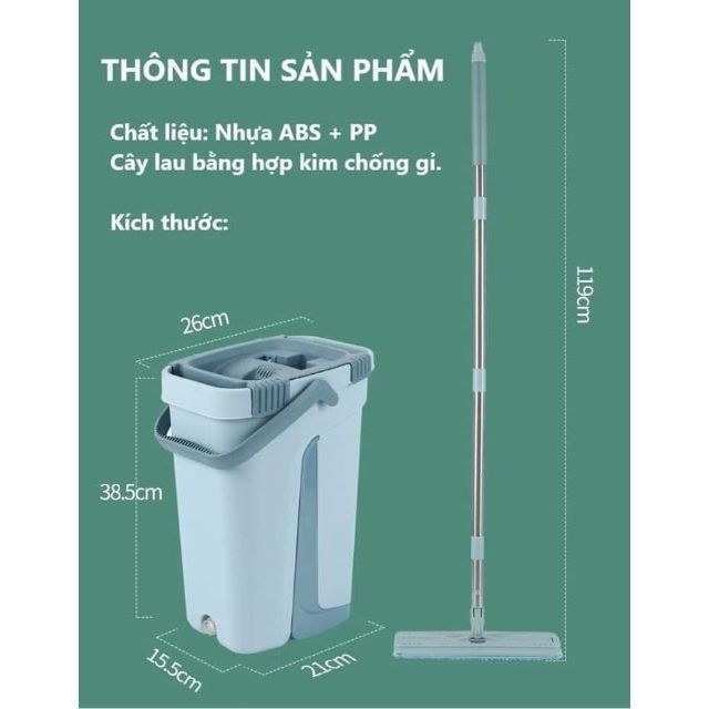 Bộ lau nhà 360 độ tự vắt thông minh mẩu vuông mới 2021  (giao màu sắc ngẫu nhiên )