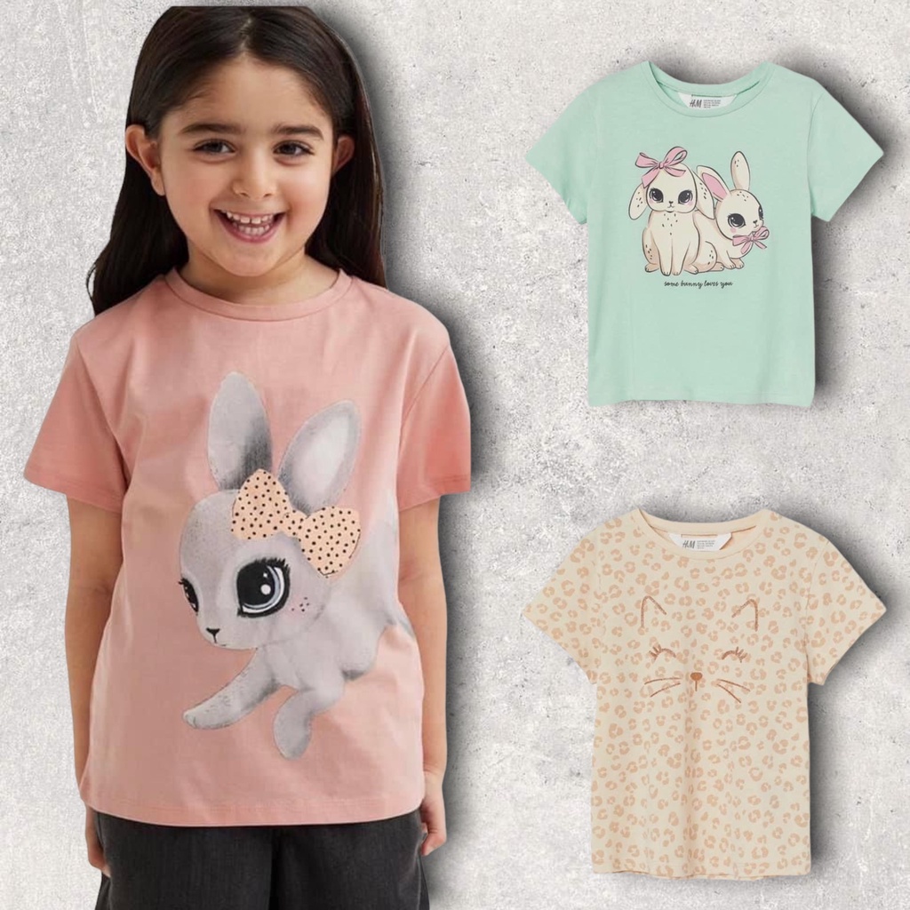 áo thun bé gái xuất dư h.&amp;m cotton oganic 3 màu siêu xinh Shushibaby