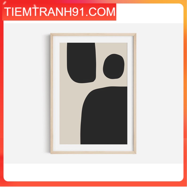 Tranh in cao cấp | Tranh nghệ thuật trừu tượng - Black Abstract Art Print, Black and Beige Abstract Art