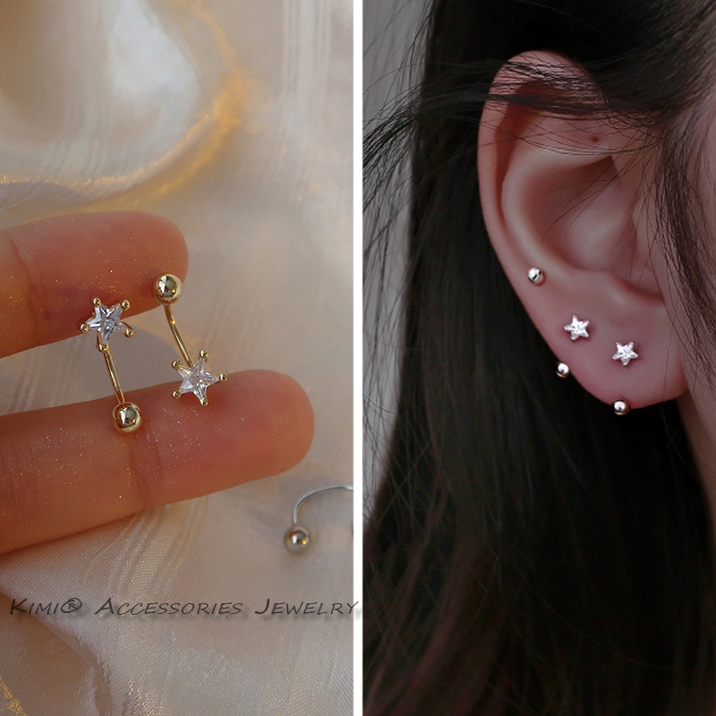Bông Tai Titan Nữ Bông Tai Nữ Hàn Quốc Bộ Khuyên Tai Helix Hình Ngôi Sao / Bông Hoa Bằng Thép Titan Không Gây Dị Ứng Dễ Thương Cho Nữ