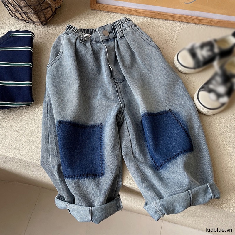Set Áo Tay Dài Phối Quần Jeans Ống Rộng Thời Trang Cho Bé