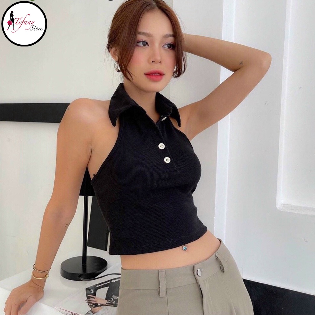 [Mã 11FASHIONSALE1 giảm 10k đơn 50k] Áo Yếm Cổ Bẻ Hở Lưng Chất Thun Trơn Dáng Croptop Màu Trắng Freeisze "ÁO YẾM POLO" | WebRaoVat - webraovat.net.vn