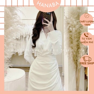 Đầm váy đắp chéo cổ sơ mi công sở màu đỏ trắng đen tay dài siêu sang chảnh bigsize 50-90kg