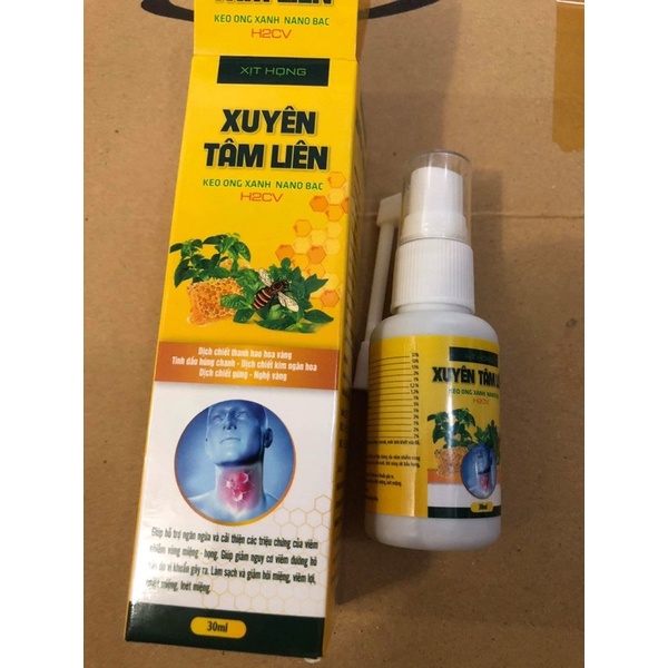 Xịt họng xuyên tâm liên keo ong xanh nano bạc h2cv 30ml (viem miệng, lợi, họng, hô hấp, nhiệt miệng,loét miệng,hôi miệng