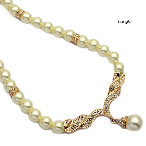 Bộ Dây Chuyền + Khuyên Tai Hình Cánh Thiên Thần Đính Ngọc Trai Mô Phỏng