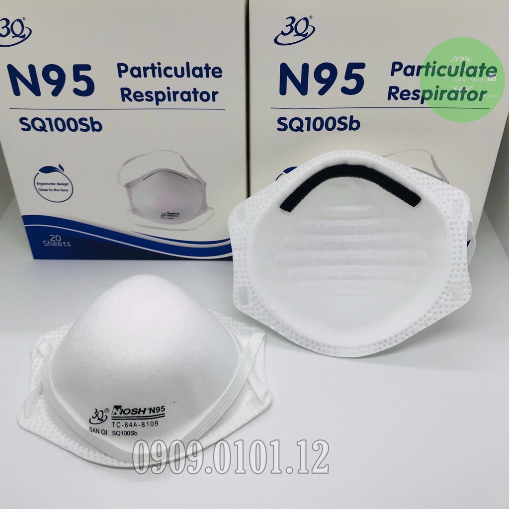 Khẩu trang n95 SQ100SB chính hãng 3Q hộp 20 cái, kn95 mask cao cấp chuẩn ffp2 lọc trên 94% bụi mịn pm2.5
