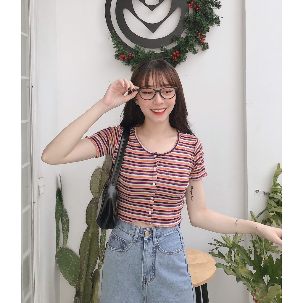 Áo thun tay ngắn gài nút cuốn biên NM G16 nữ ulzzang Fmstyle Saigon 20tu11t370203