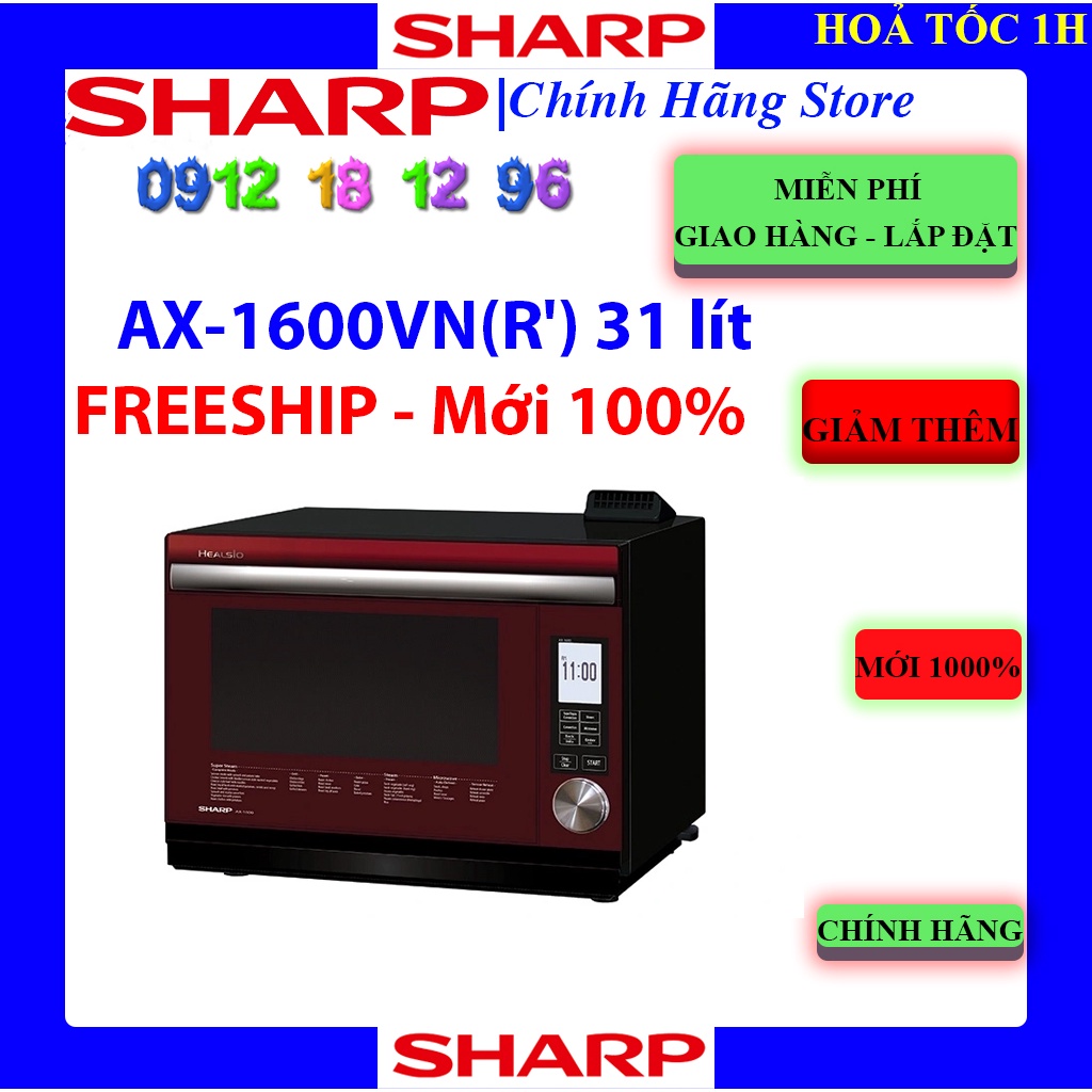 LÒ VI SÓNG HƠI NƯỚC SHARP AX-1600VN(R) INVERTER 31 Lít, Bảo Hành Chính Hãng 12 tháng