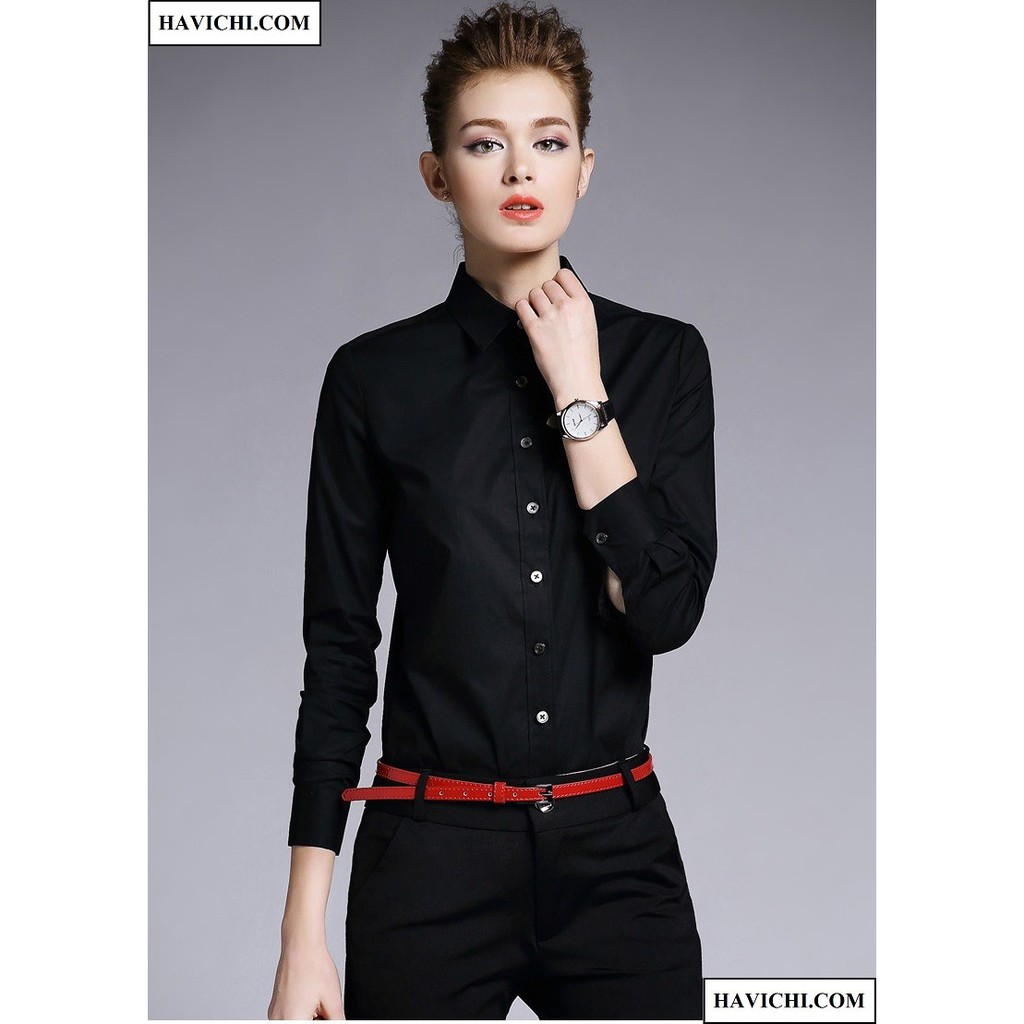 Áo sơ mi nữ 𝗙𝗥𝗘𝗘𝗦𝗛𝗜𝗣 áo sơ mi đen nam nữ unisex vải lụa nến thoáng mát, không nhăn, phong cách