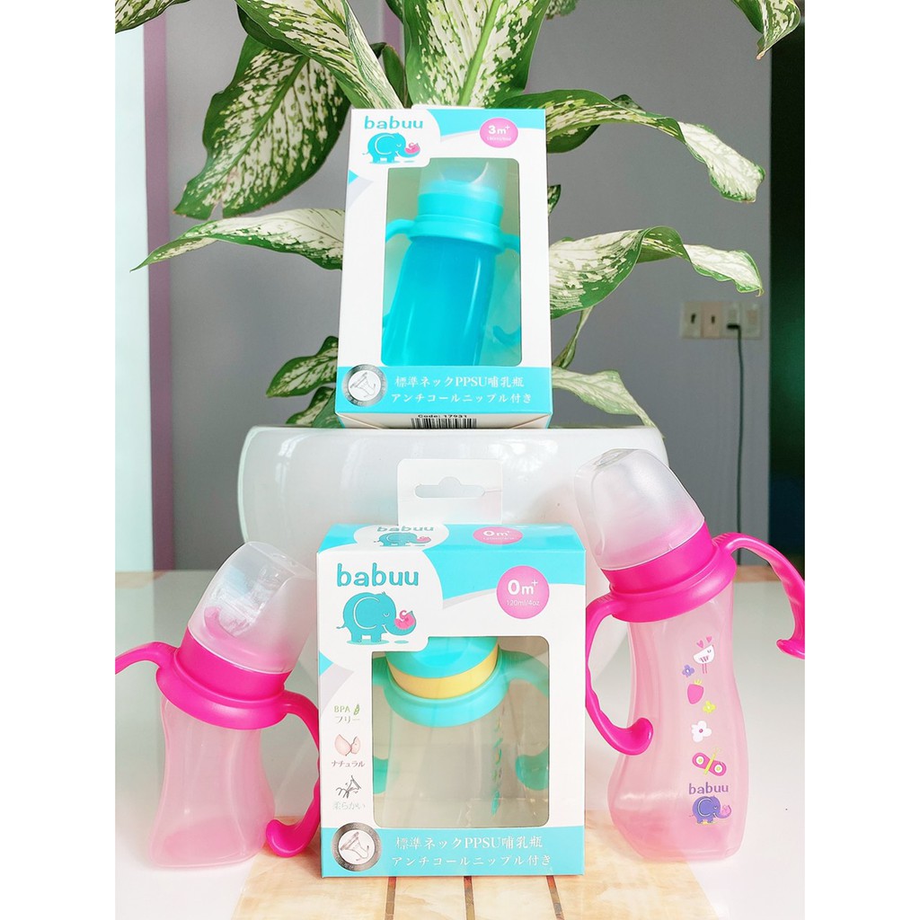 BÌNH SỮA CỔ NGHIÊNG BABUU 90ml và 180ml (có tặng núm)