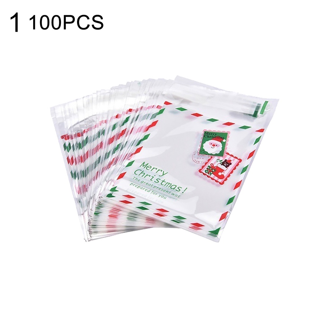 Set 100 Túi Đựng Bánh Kẹo Giáng Sinh Tự Dính