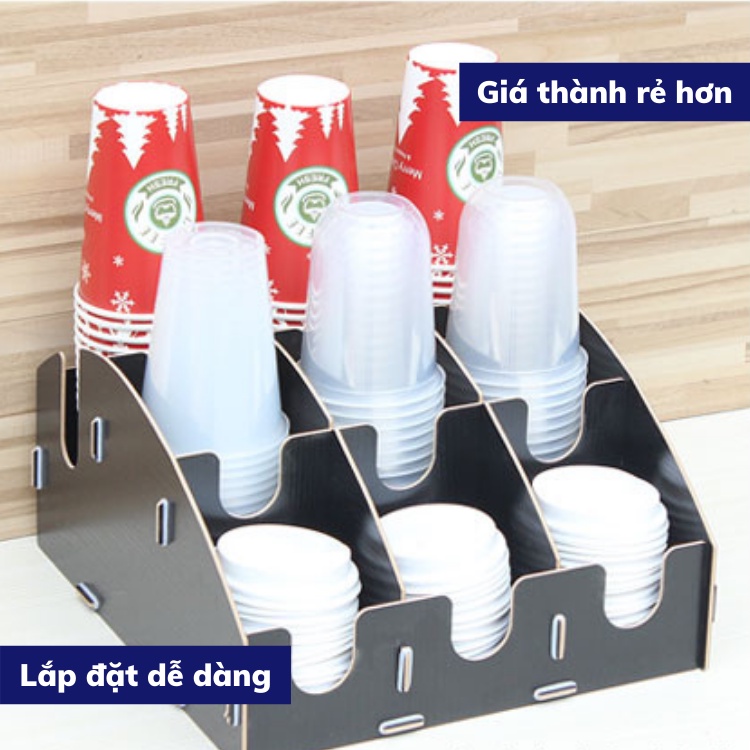 Khay kệ úp ly cốc lắp ghép bằng gỗ tiện lợi cho quán take away giá úp cốc giấy nhựa rẻ dụng cụ pha chế cà phê thông minh