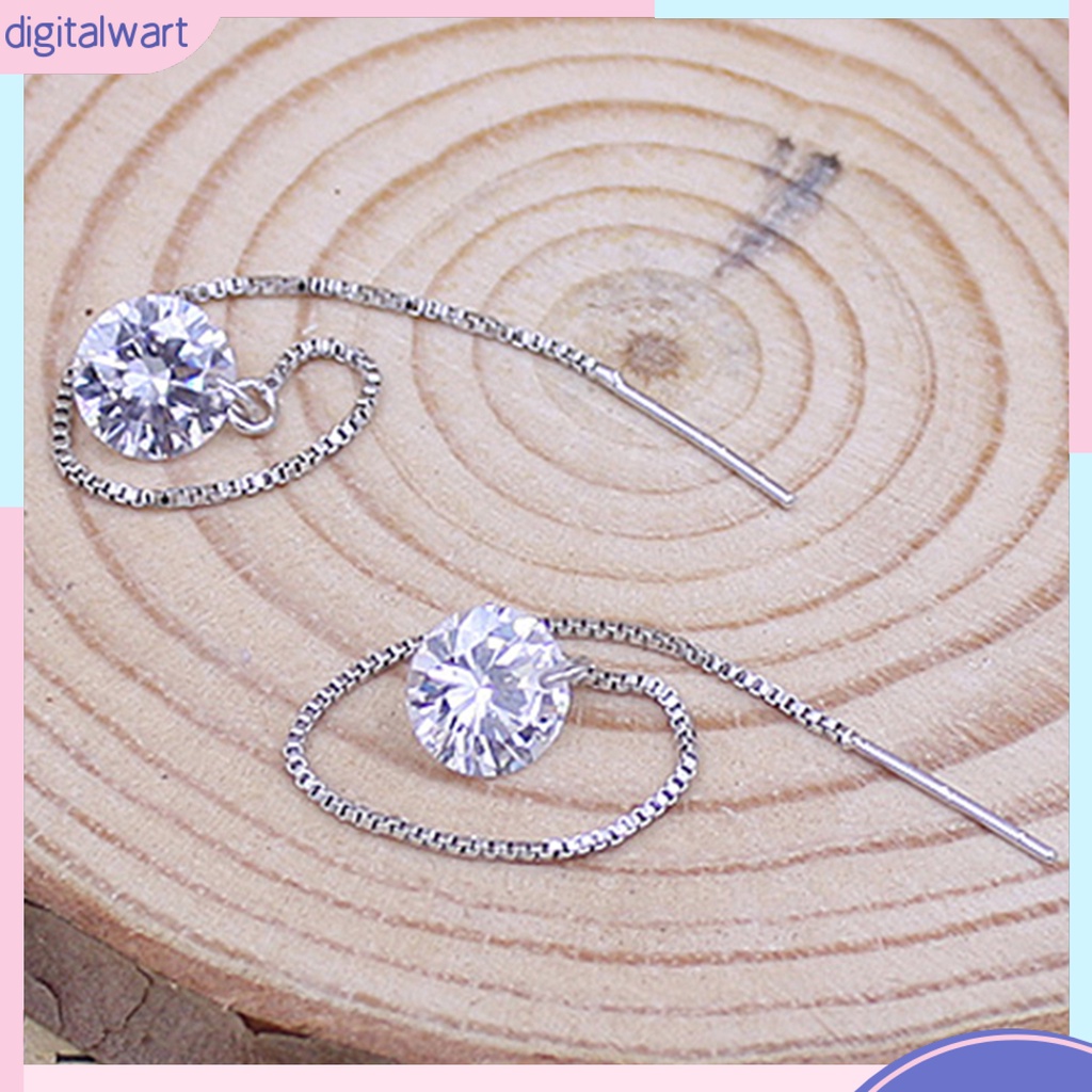 Khuyên tai dài mạ bạc đính đá sang trọng dành cho nữ