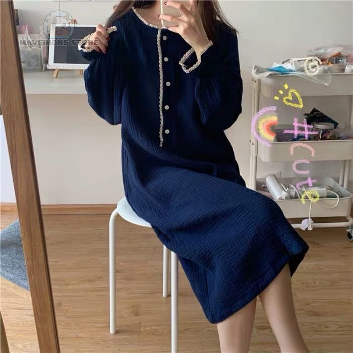 Bộ đồ ngủ / Váy ngủ dài tay phong cách Hàn Quốc trẻ trung dành cho nữ
