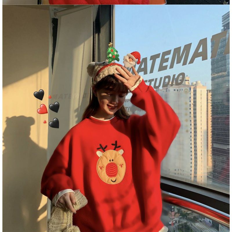 Áo Sweater Form Rộng Nỉ Hoạ Tiết Giáng Sinh Tay Dài Ulzzang Hot  NOELNgười Tuyết Đỏ - Cây Thông Trắng Mặc Đôi Hot Hit