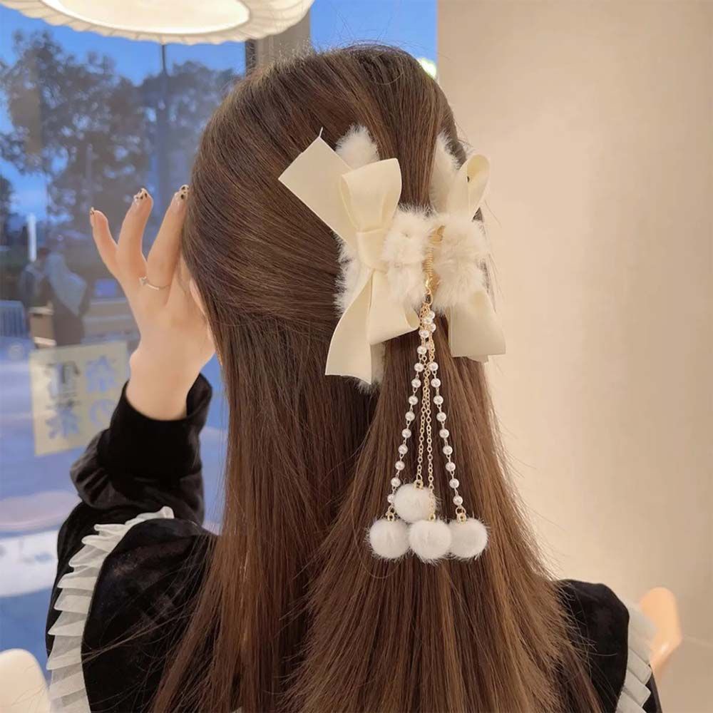 Kẹp tóc hình nơ đính ngọc trai giả phong cách Hàn Quốc đơn giản cho nữ