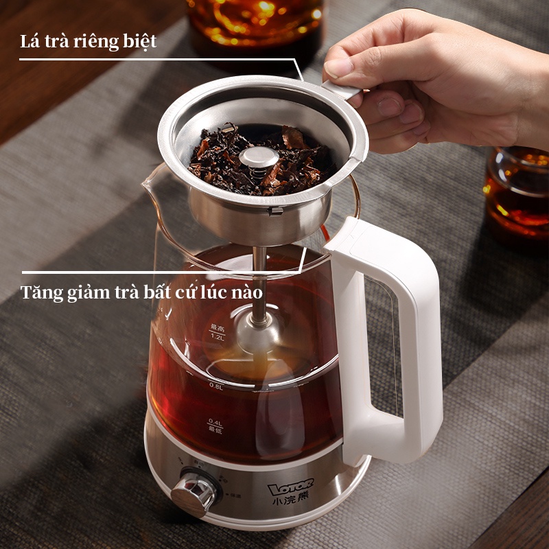 Ấm nấu trà đa năng siêu tốc Lotor 1,2L - Bình thuỷ tinh thiết kế sang trọng, có lõi lọc trà - Bảo hành 12 tháng