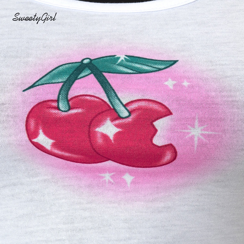 Set Áo Tank Top Cổ Chữ U + Quần Short Lưng Thấp Dáng Ôm In Họa Tiết Cherry Thời Trang Cho Nữ 2022