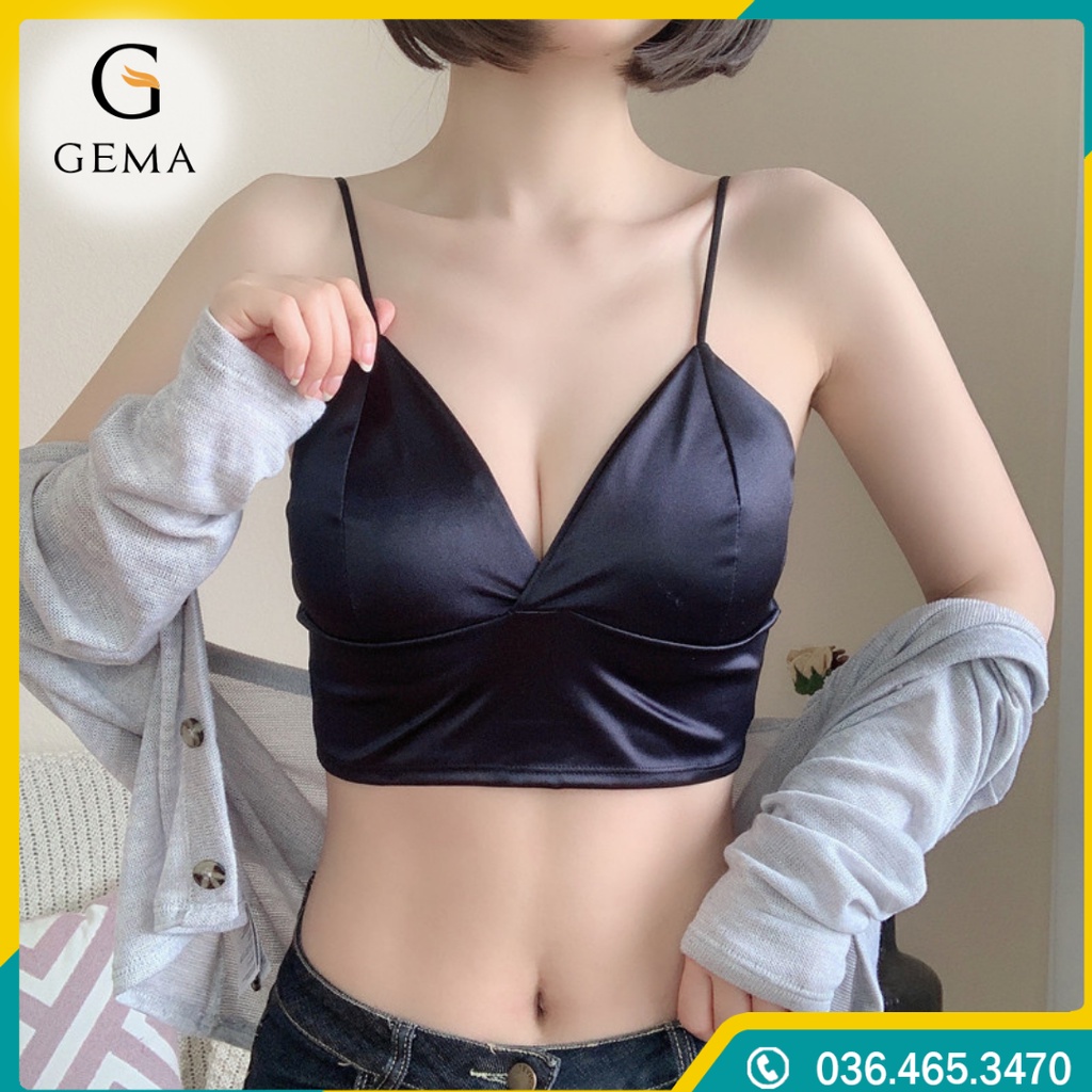 Bra lụa phi bóng cao cấp 8 nấc cài, Croptop lụa 2 dây khoét ngực siêu quyến rũ