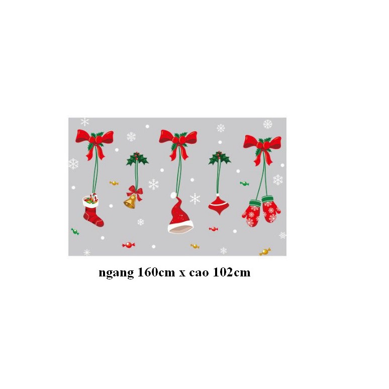 Decal trang trí noel rèm nơ vớ và khăn tay đỏ