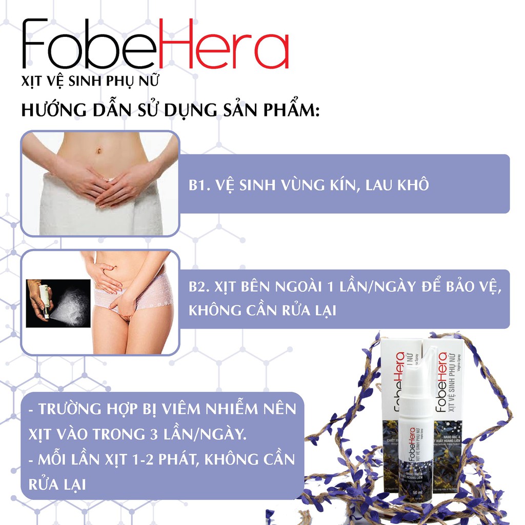 Xịt Phụ Khoa Kháng Khuẩn Vùng Kín, Dưỡng Da Mền Mại FOBE HERA ( 50ml) Đạt chuẩn GMP