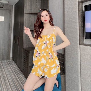 Đồ bộ dây đùi satin phối