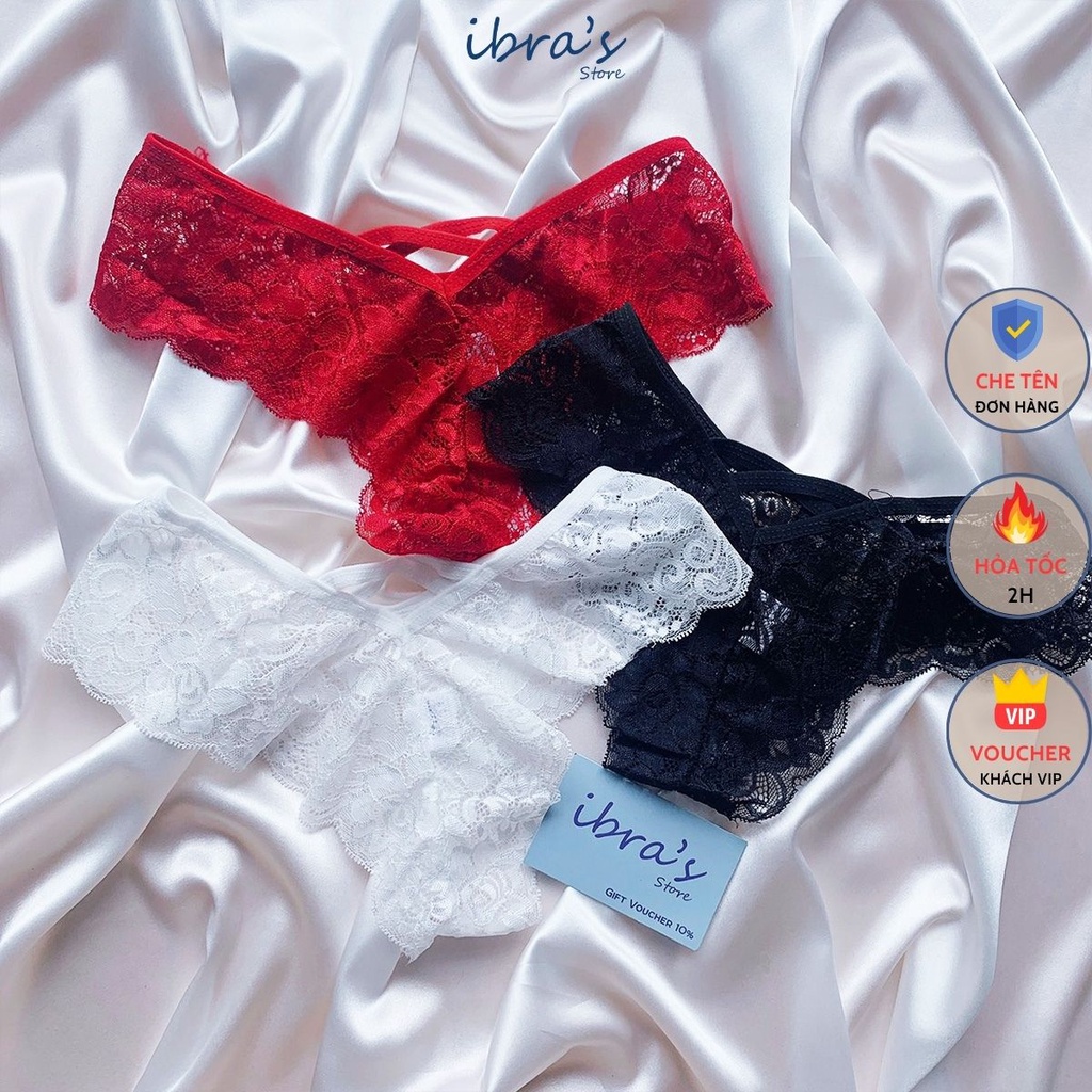 Quần lót ren lọt khe nữ chất cotton trơn mềm sexy cạp thấp thoáng khí , IBRA'S STORE iB083