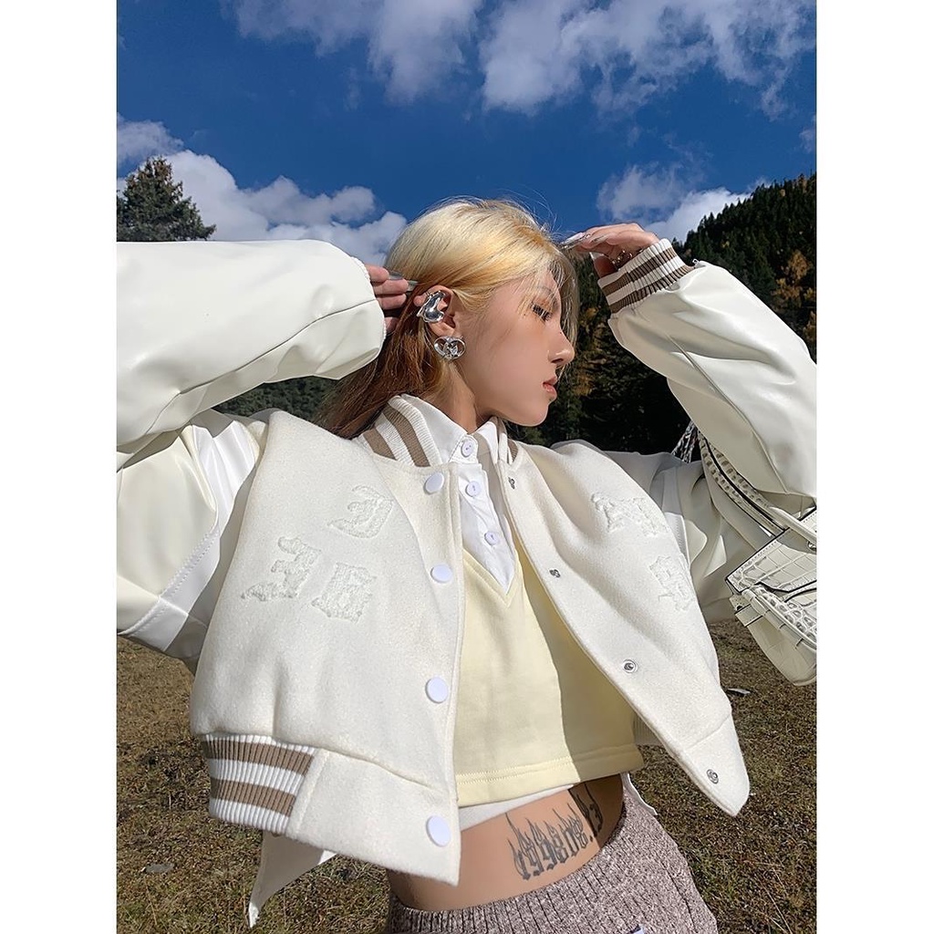 Áo Khoác Bóng Chày Dáng Ngắn / Dài Thêu Chữ Phong Cách Retro Mỹ 2022 Cho Nữ 2021