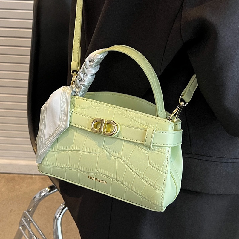 IELGY Túi đeo vai IELGY phối với khăn lụa và họa tiết vân đá thời trang Hàn Quốc cho nữ