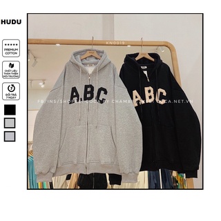 Áo khoác hoodie nam nữ khóa kéo nỉ ngoại dày mịn nón to 2 lớp , áo khoác nỉ unisex màu xám abc