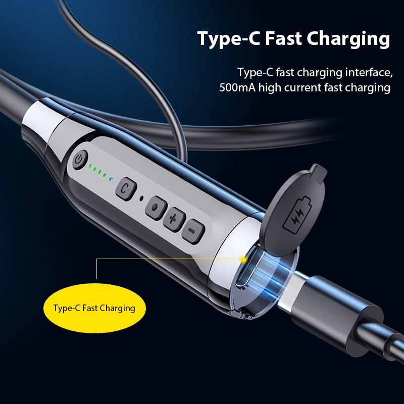 Tai Nghe Bluetooth 5.0 Không Dây Đeo Cổ Thể Thao Giảm Tiếng Ồn 100 Giờ Tích Hợp Mic