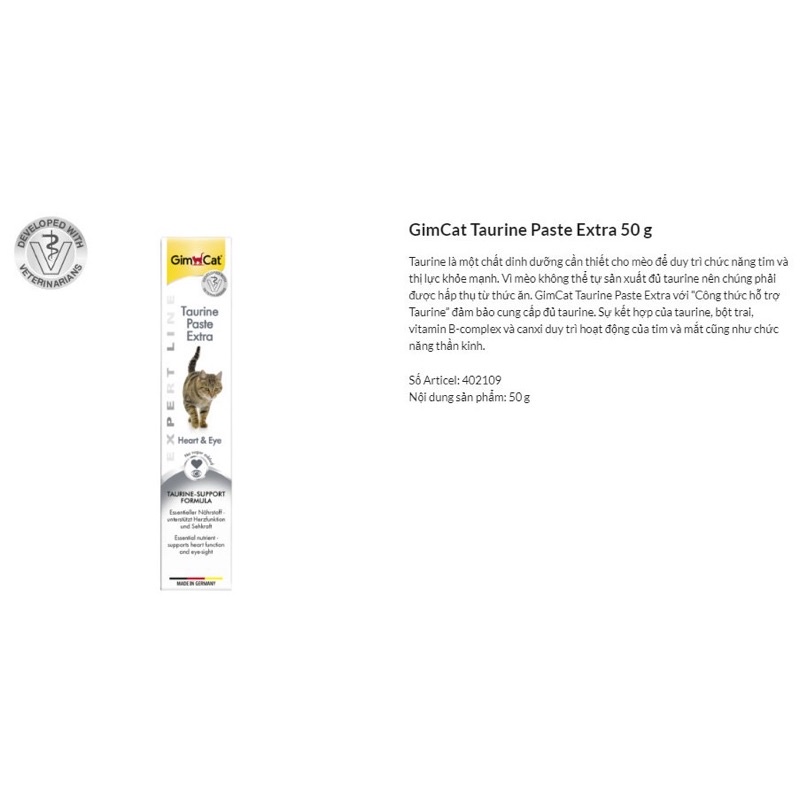 Gel Bổ Sung Taurine Cho Mèo Gimcat – GimCat Taurine Paste Extra 50g