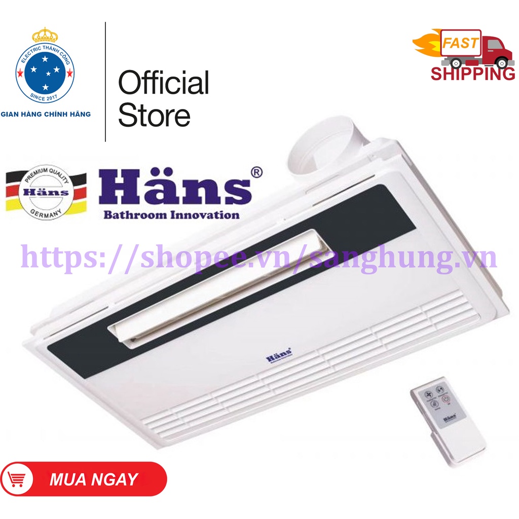 Quạt mát âm trần tích hợp thông gió hút mùi Hans H20R - quạt lắp phòng tắm, nhà vệ sinh 60 × 30cm