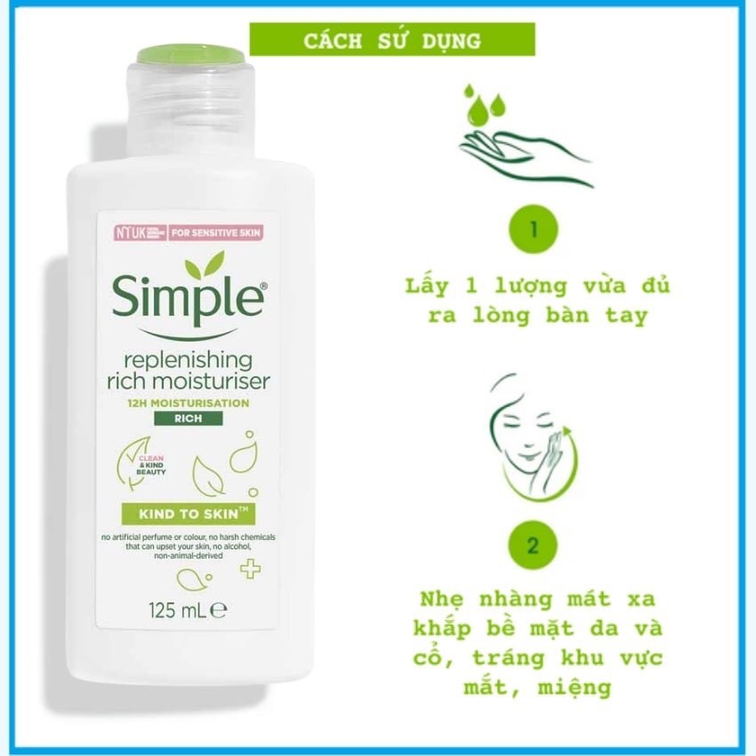 Kem dưỡng ẩm da mặt SIMPLE kind to skin hydrating light moisturiser phù hợp mọi loại da (125ml)