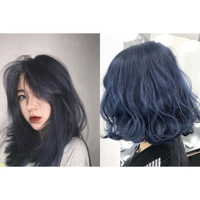 Thuốc nhuộm tóc xanh dương đen khói tại nhà tặng kèm oxy trợ nhuộm và găng tay