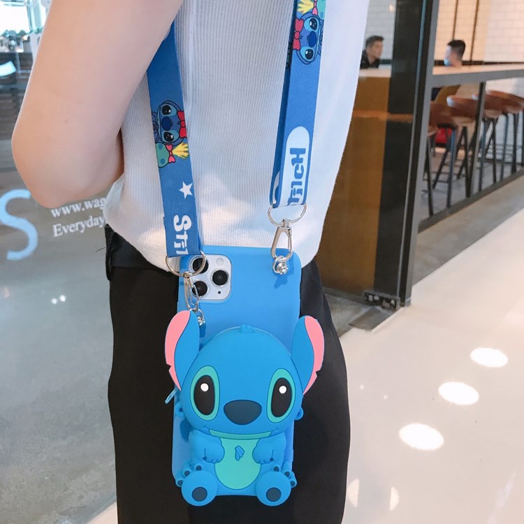 Ốp Điện Thoại Dạng Ví Hình Stitch 3d + Dây Đeo Cho IPhone 13 12 11 Pro Max 6 6s 7 8 Plus Xr Xs Max