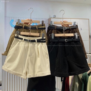 Quần short nỉ nhung trơn gập gấu kèm belt
