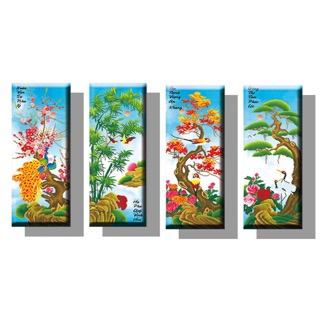 Tranh thêu chữ thập 3d Tứ quý mai trúc cúc tùng DLH-223045 (134x78) chưa thêu